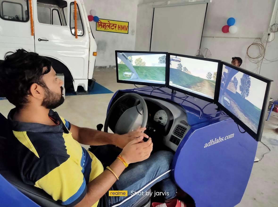 A person learning to drive a car